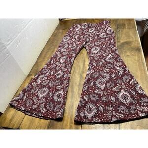 ANTHROPOLOGIE Damask Jacquard Flare Pants Purple Floral Size 4 (See Measurements